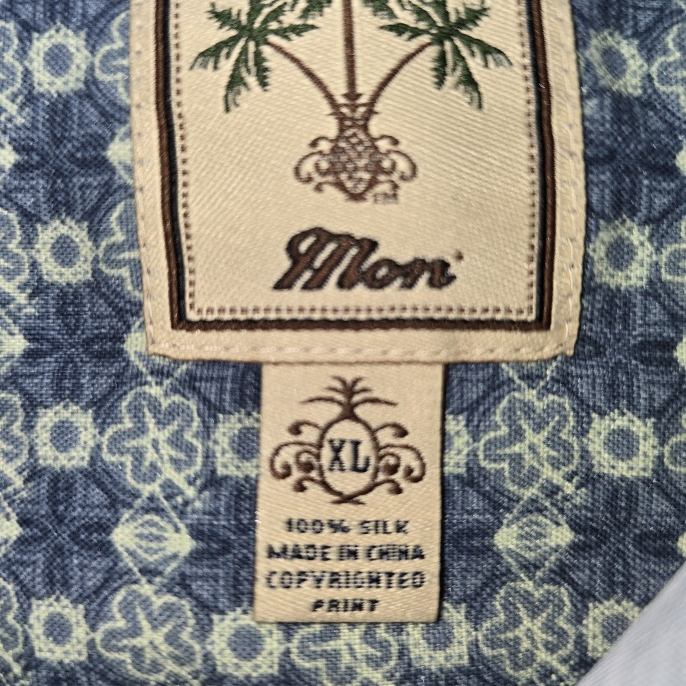 Montego Mon Hawaiian Shirt XL Blue 100% Silk Tropical Monstera Palm Camp Top EUC - Picture 3 of 9